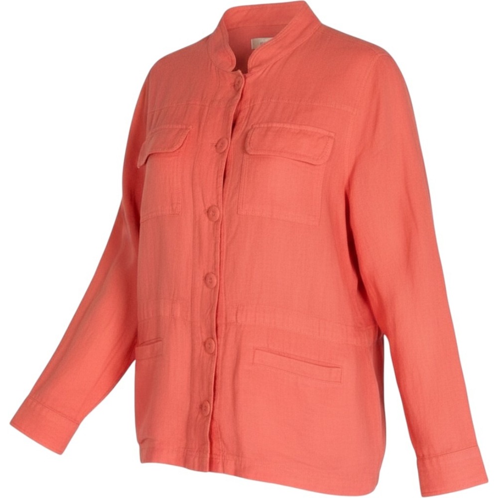 CJ Banks Linen Shirt Jacket Womens 1X Coral Orange Button Up Drawstring Shacket
